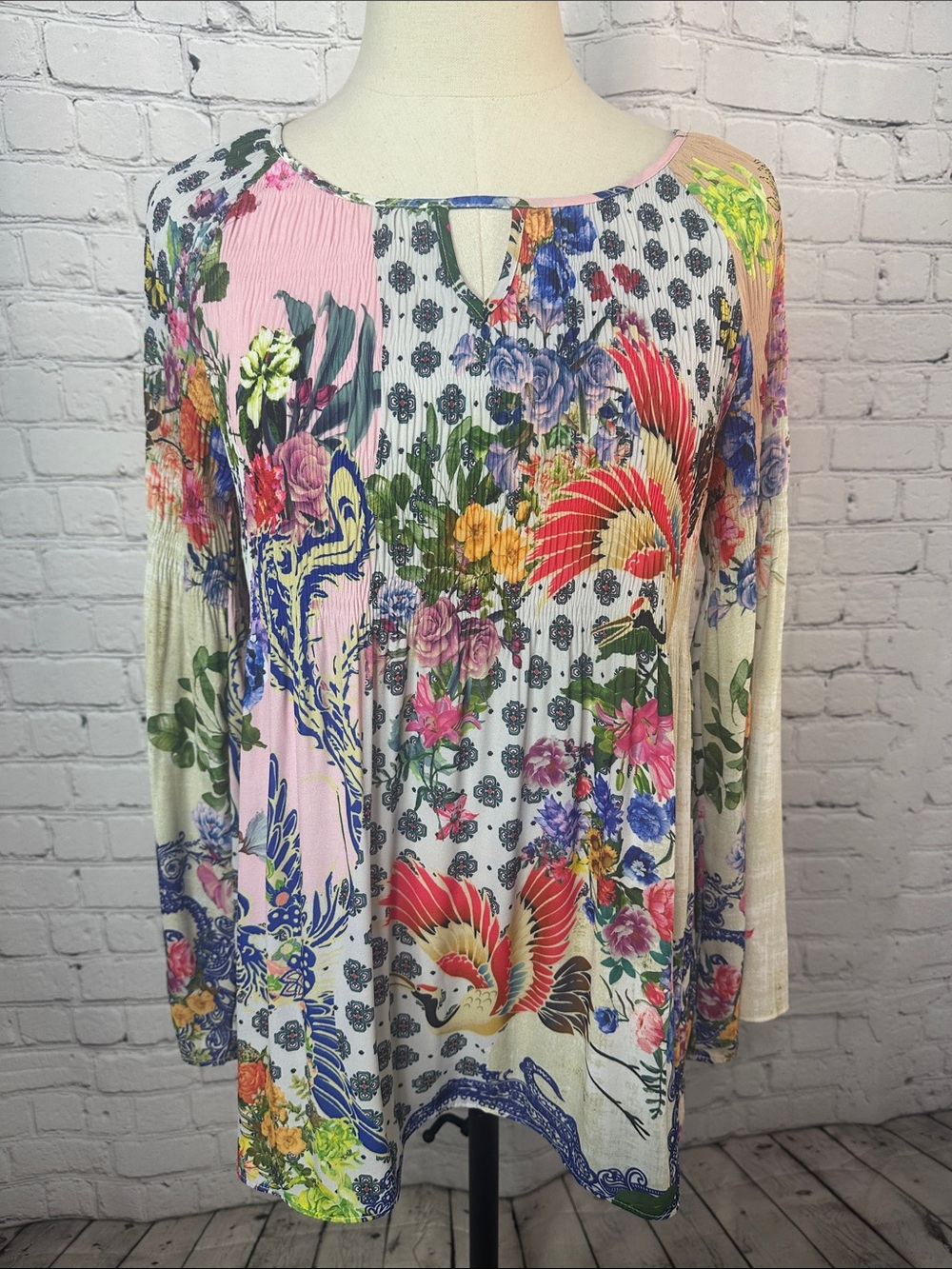 CHARLIE B Mixed Print Floral Lightweight Boho Blouse Size Small